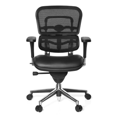 Bürostuhl Chefsessel ERGOHUMAN BASE Sitz Leder/Rücken Netz schwarz - HJH-652987