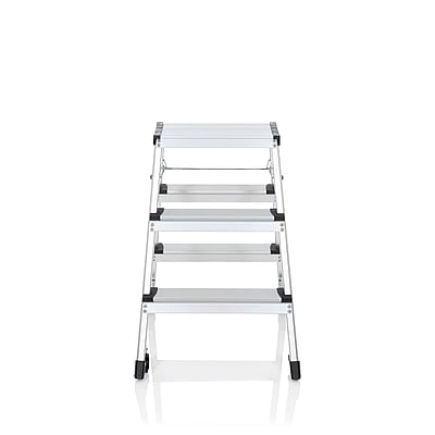 Doppelseitige Klappleiter auf 4 Rollen SOLID IV Aluminium 3 Stufen - HJH-830009