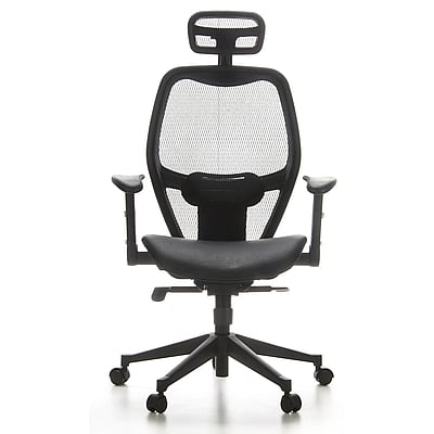 Bürostuhl Chefsessel AIR-PORT Sitz Leder Rücken Netz schwarz - HJH-653010