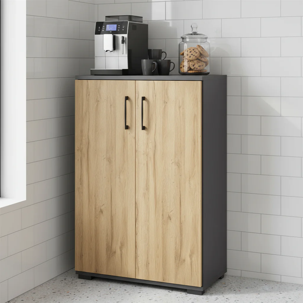 Aktenschrank Profi 2.0 in Graphit und Grandson-Eiche im modernen Büro