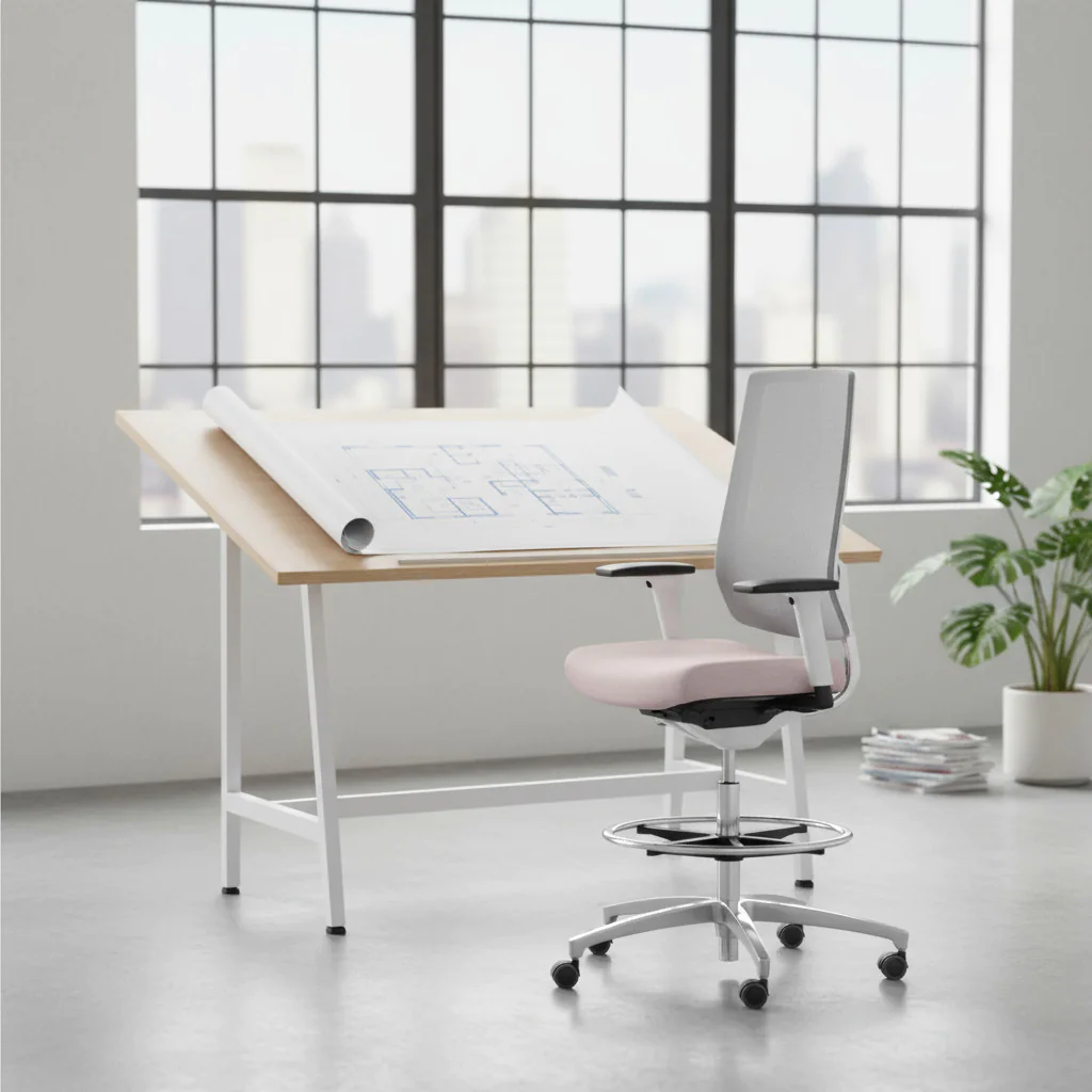Ergonomischer Hochstuhl Indeed mesh mit atmungsaktivem Netzrücken und Fußring
