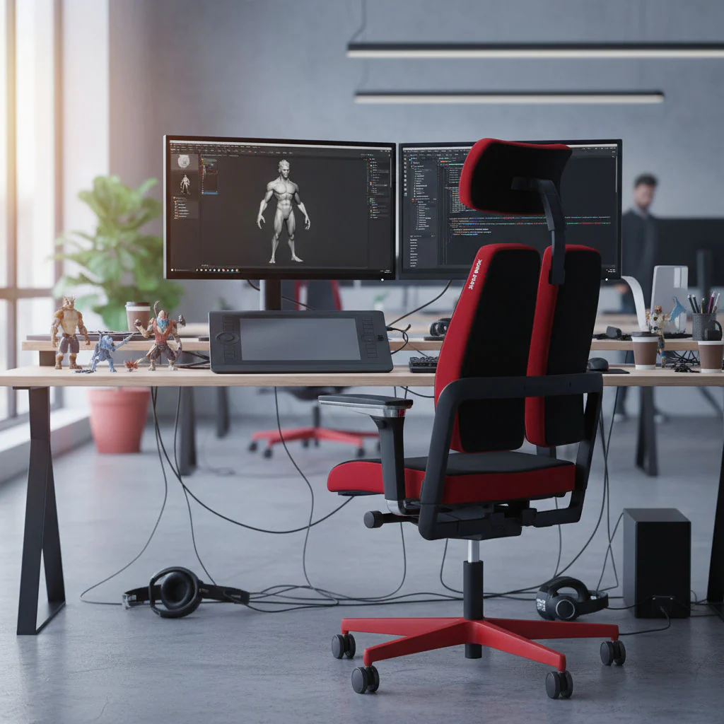 Gamingstuhl XiliumG mit Duo-Back-Rückenlehne in einem professionellen Gaming-Setup