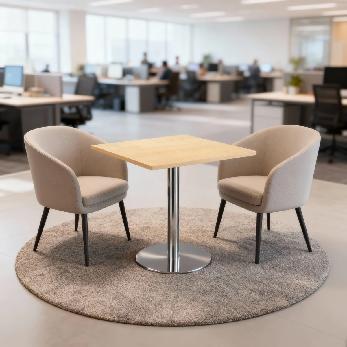 Eleganter quadratischer Säulentisch STF als Treffpunkt für Besprechungen im Büro