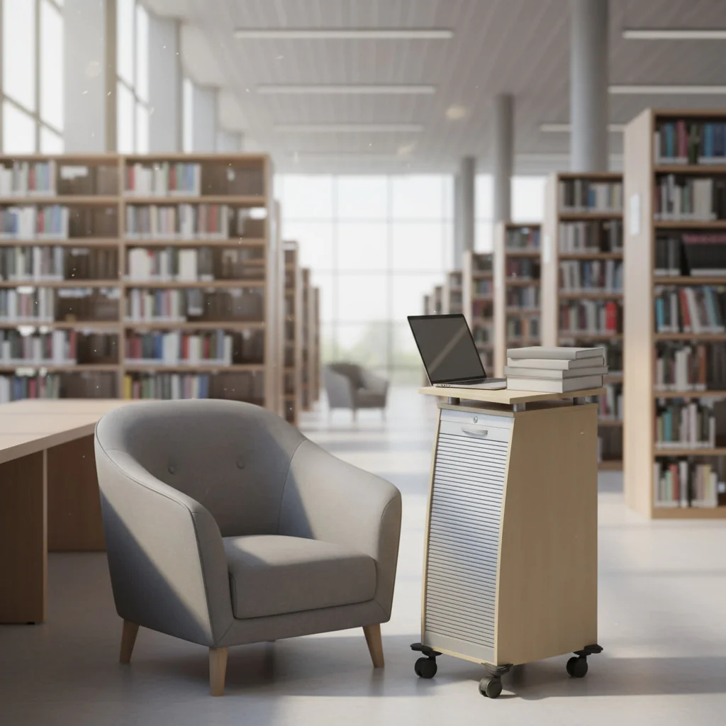 Mobiler Rollladencaddy als flexibles und funktionales Beistellmöbel im Büro