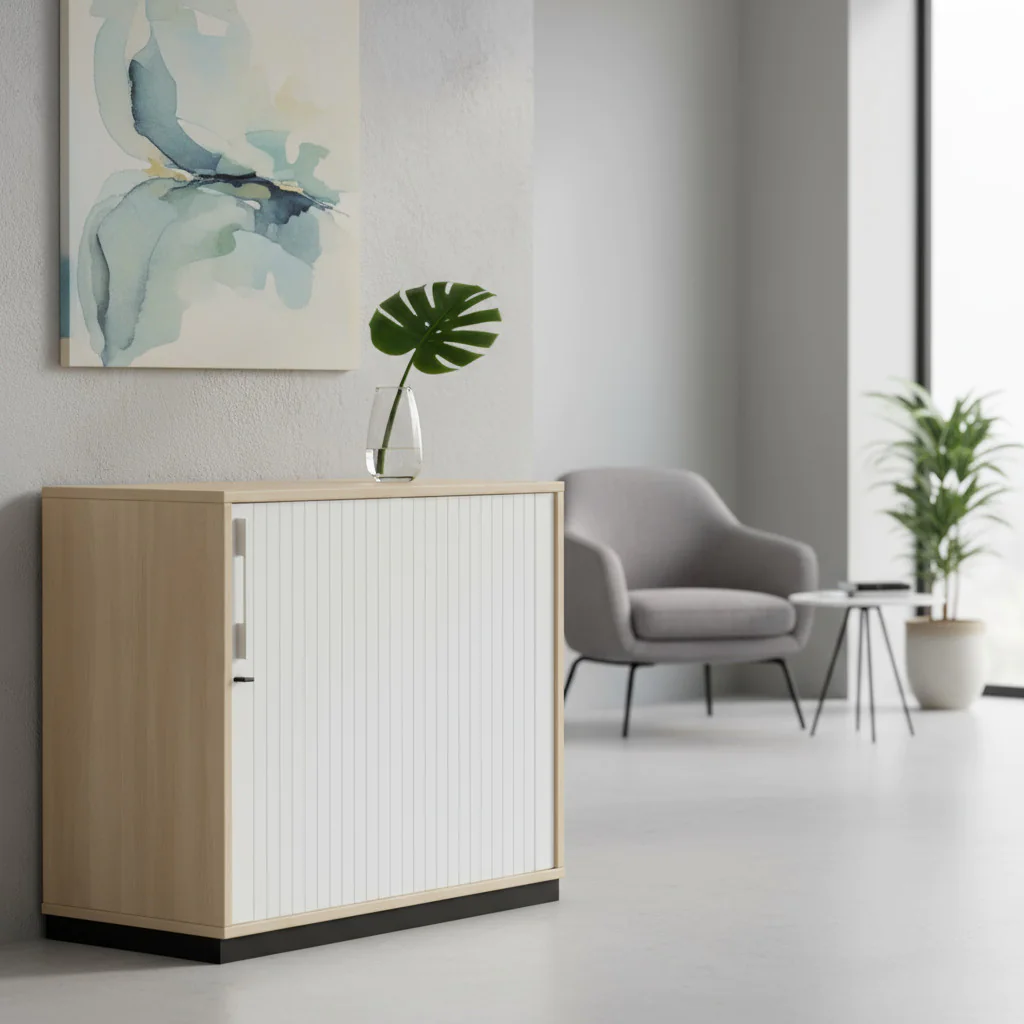 Querrollladenschrank SQart 2 OH als Teil eines flexiblen Büromöbelsystems