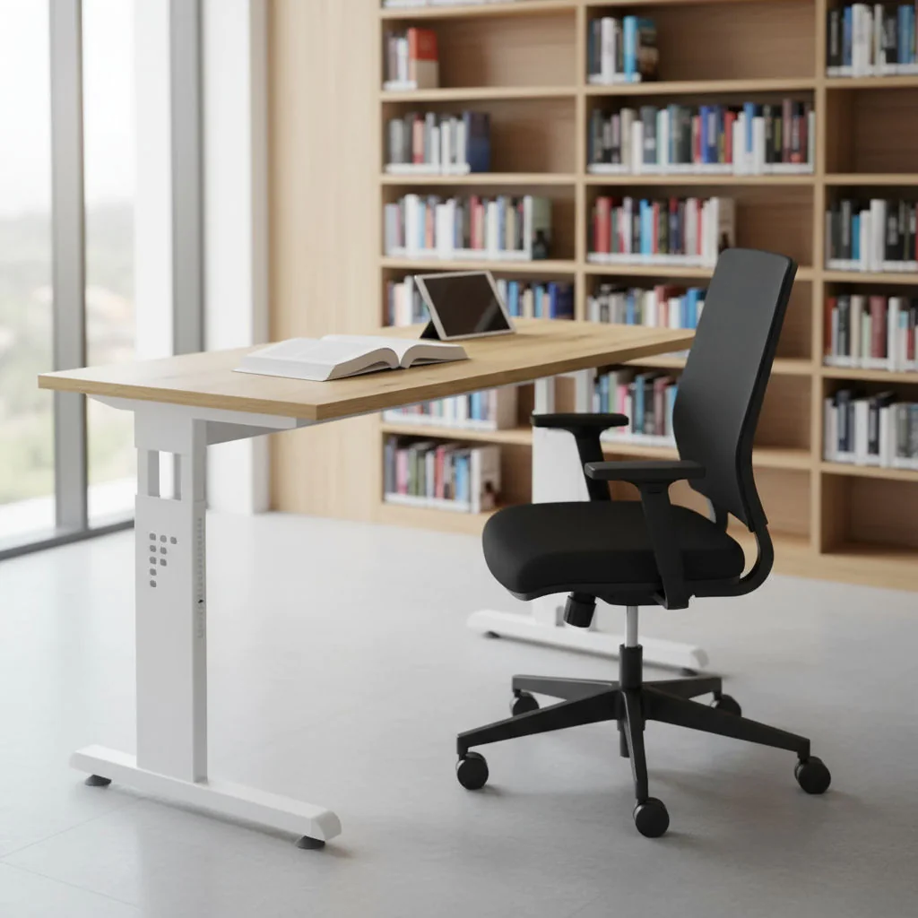 Detailansicht der manuellen Raster-Höhenverstellung für eine ergonomische Arbeitshöhe