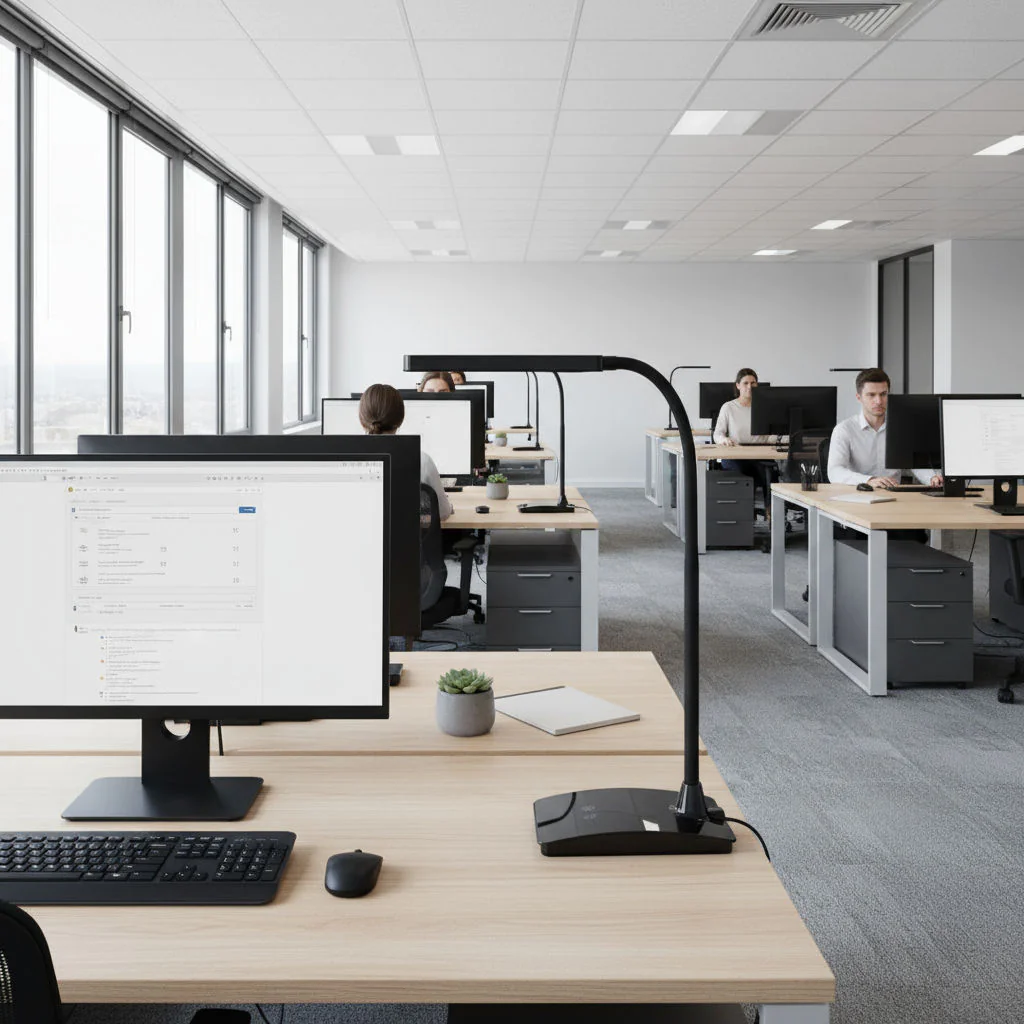 Verstellbarer Arm der MAULpearly Schreibtischlampe mit neig- und drehbarem Kopf
