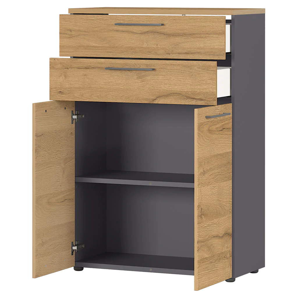 Der Aktenschrank 4233 in der Farbvariante Graphit mit Grandson-Eiche