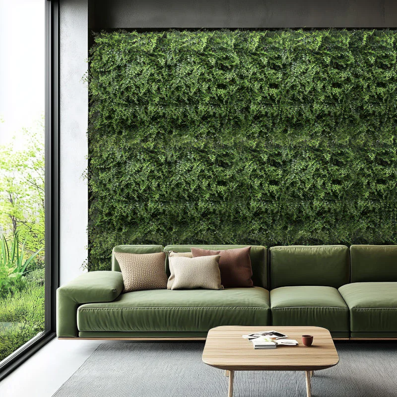 LEAFLUXE 2 Pflanzenmatte als stilvolles Wandelement in Buchsbaum-Optik im professionellen Umfeld