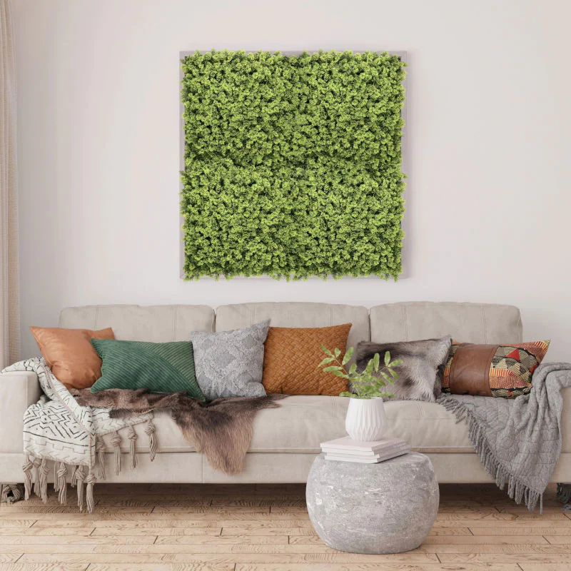 LEAFLUXE 3 Pflanzenmatte als stilvolles Wandelement in Moos-Optik im professionellen Umfeld