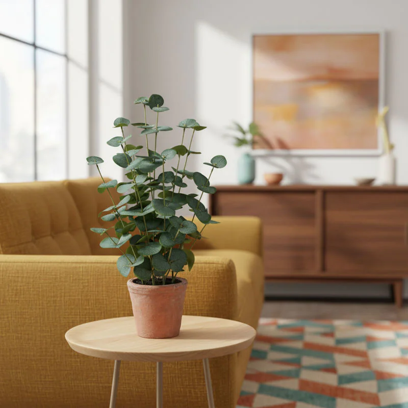 Kunstpflanze Eucalyptus als repräsentative und pflegeleichte Dekoration im Büro