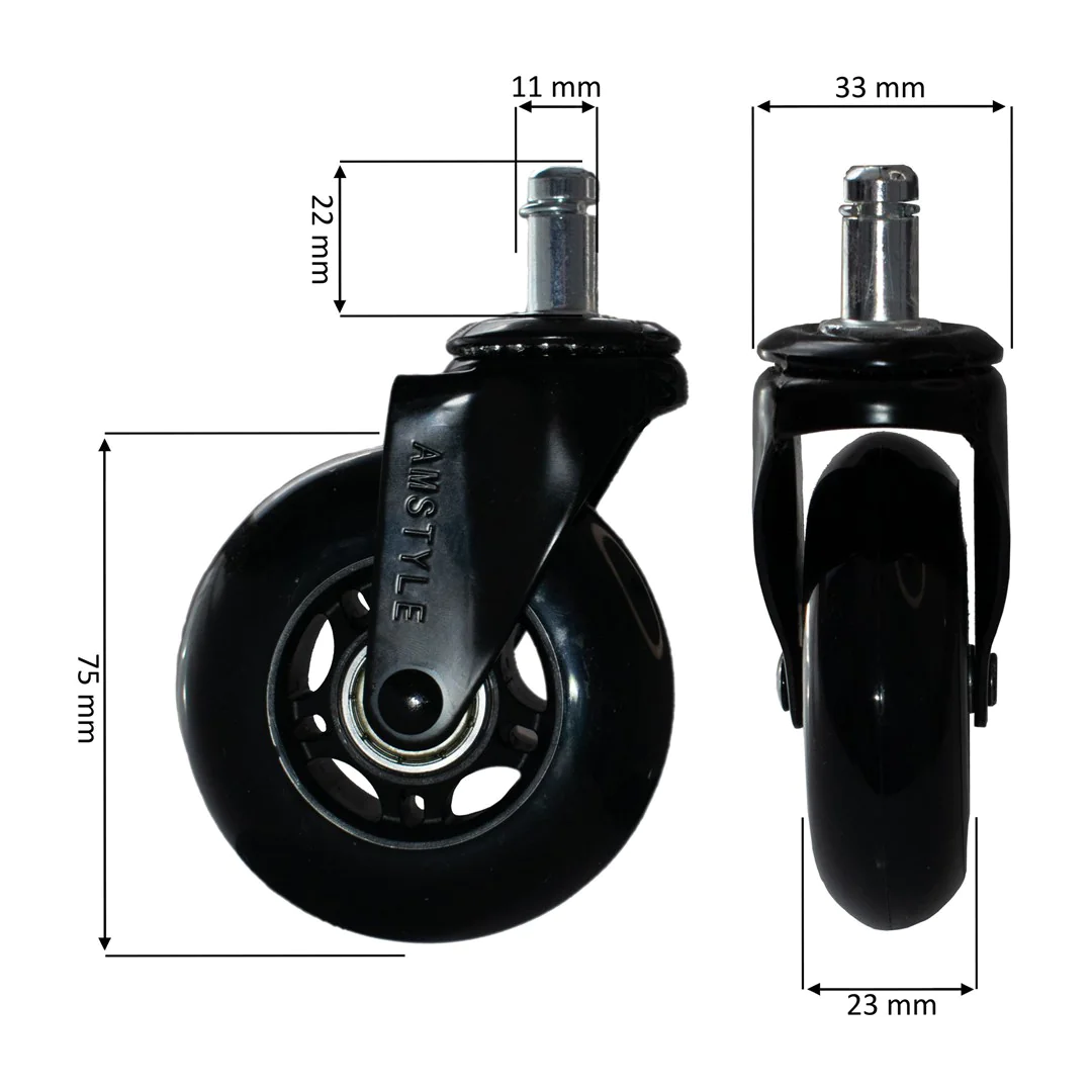 Hartbodenrollen 5er Set Ø 75 mm - Schwarz