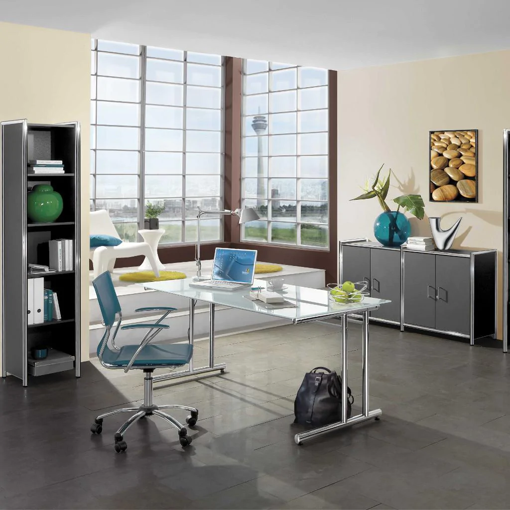 Eleganter Schreibtisch Artline Transparent mit satinierter Sicherheitsglasplatte