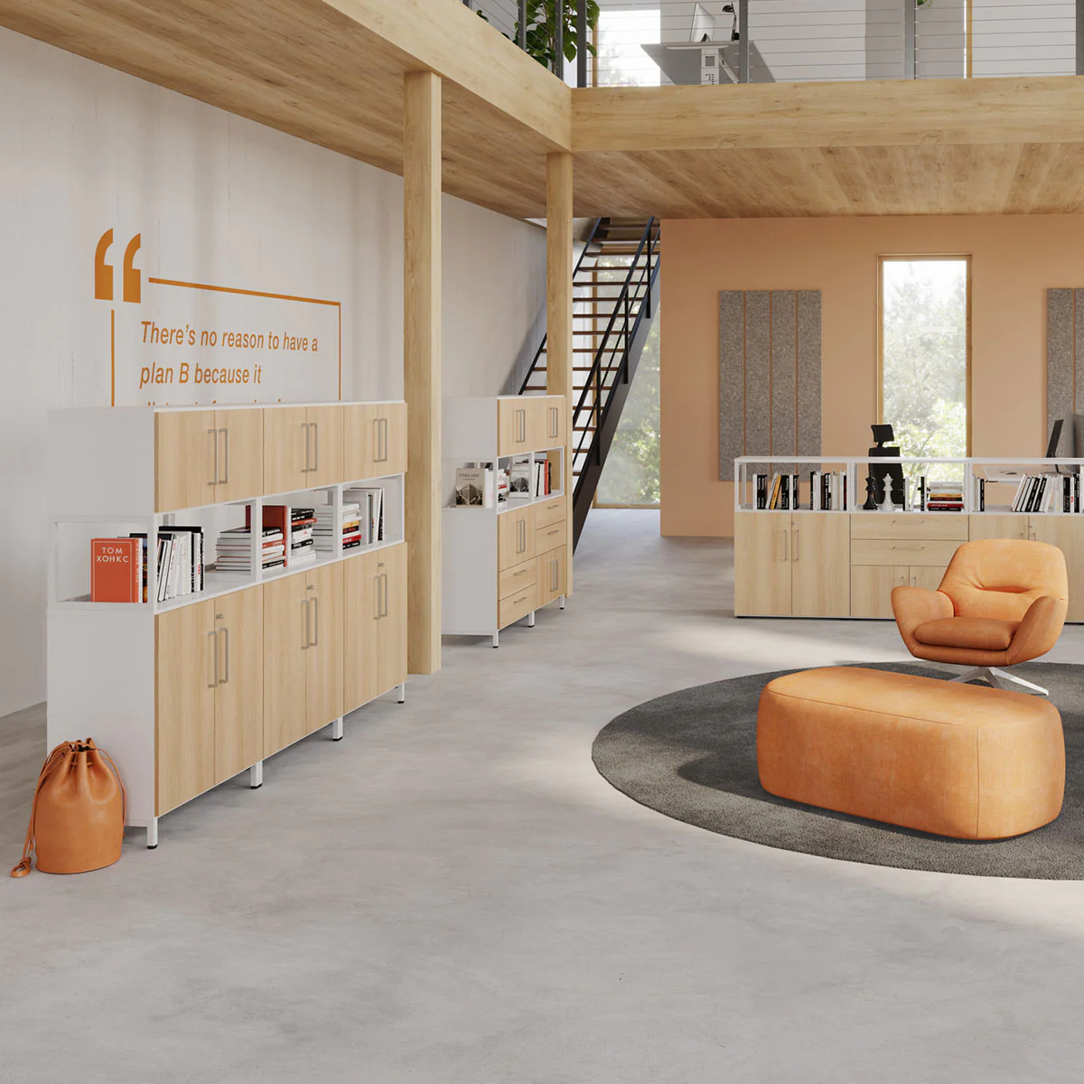 Detailansicht des FlexWall Kombischranks mit optionalen Akustikelementen