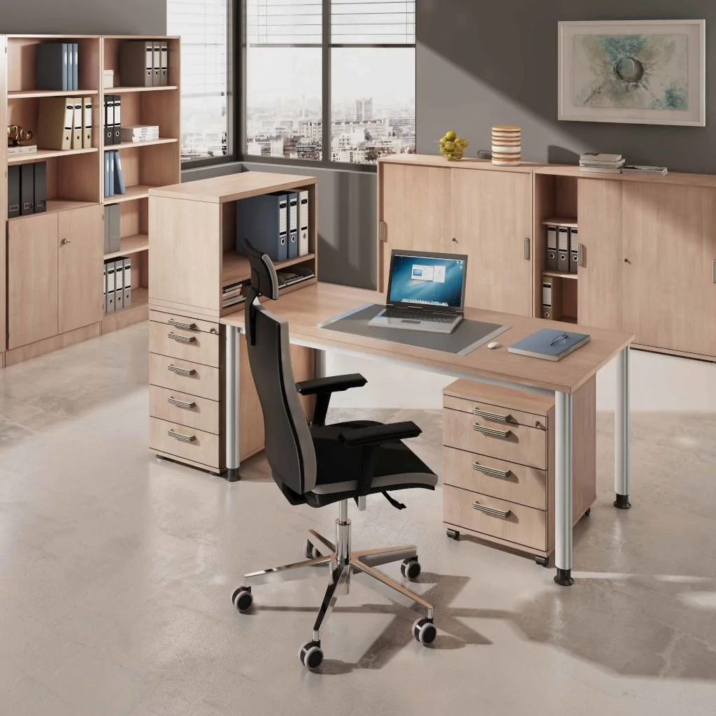 Standcontainer als professionelle Stauraumerweiterung am Schreibtisch