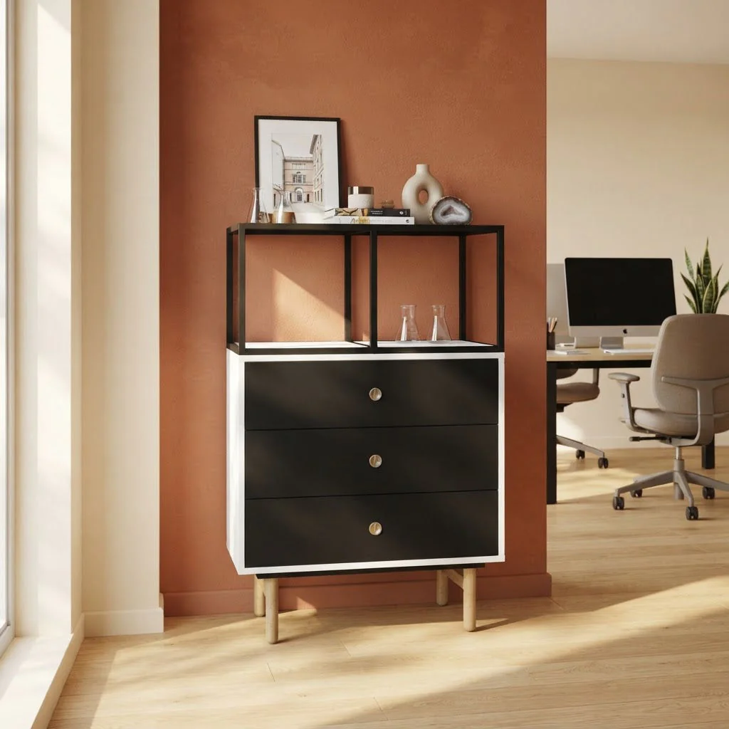 Bisley Bridge Schubladenschrank mit drei Schubladen und offenem Regaltop
