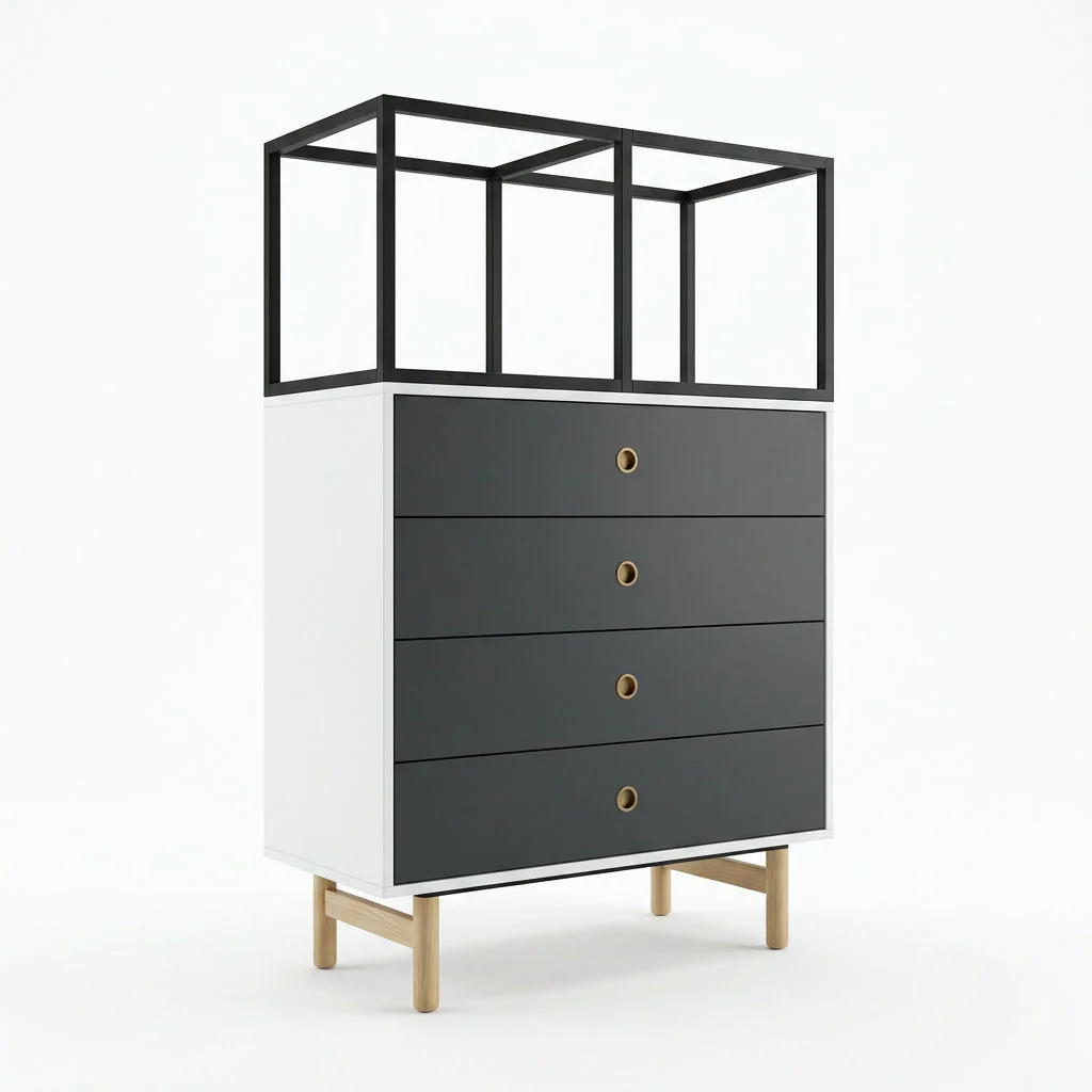 Bisley Bridge Schubladenschrank mit 4 Schubladen und Regaltop als Sideboard im Büro