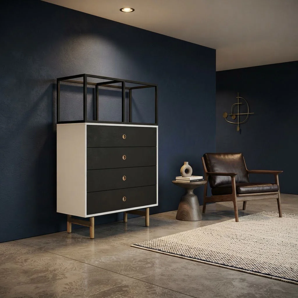 Bisley Bridge Schubladenschrank mit vier Schubladen und offenem Regaltop