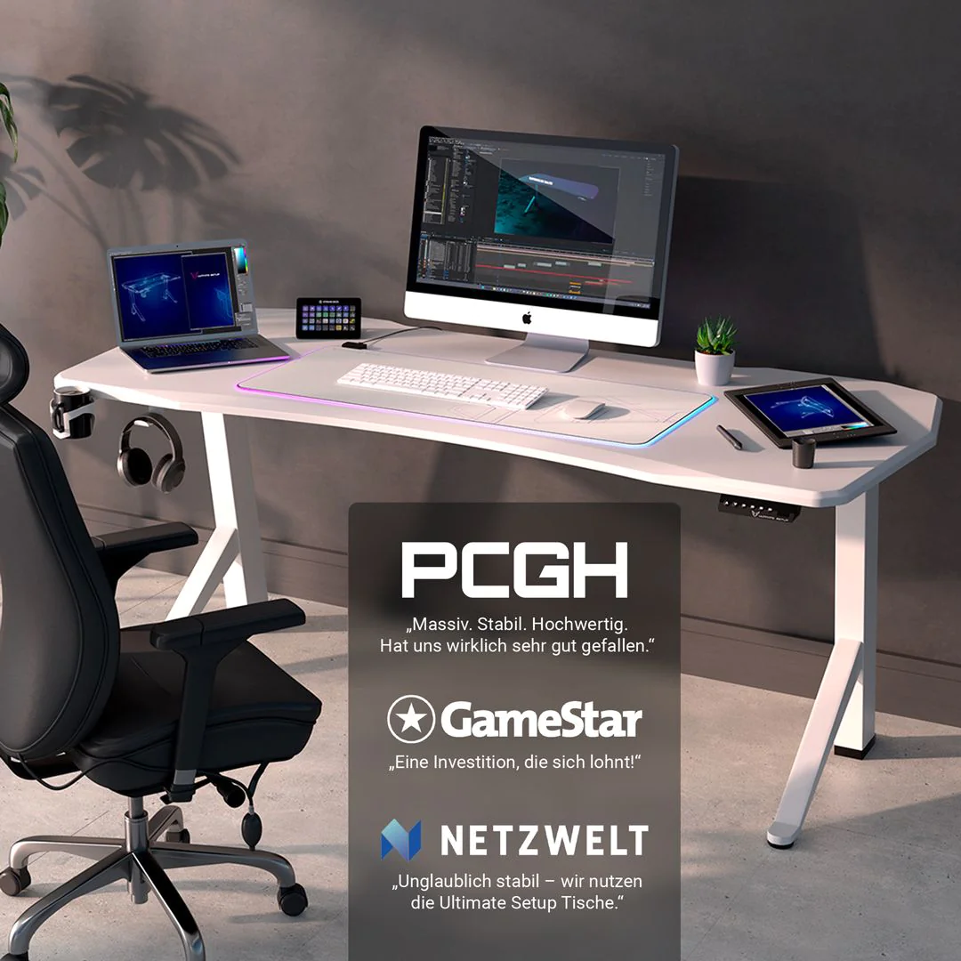 Gaming Schreibtisch, 140-180 cm, elektrisch höhenverstellbar, 1 Motor von Ultimate Setup - Produktbild 3 von 16
