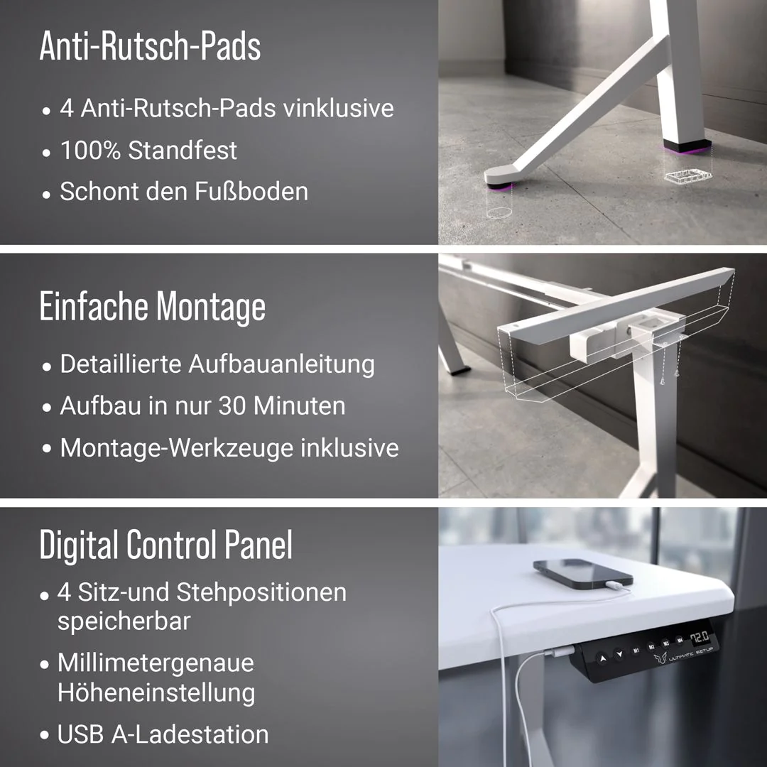 Gaming Schreibtisch, 140-180 cm, elektrisch höhenverstellbar, 1 Motor von Ultimate Setup - Produktbild 15 von 16