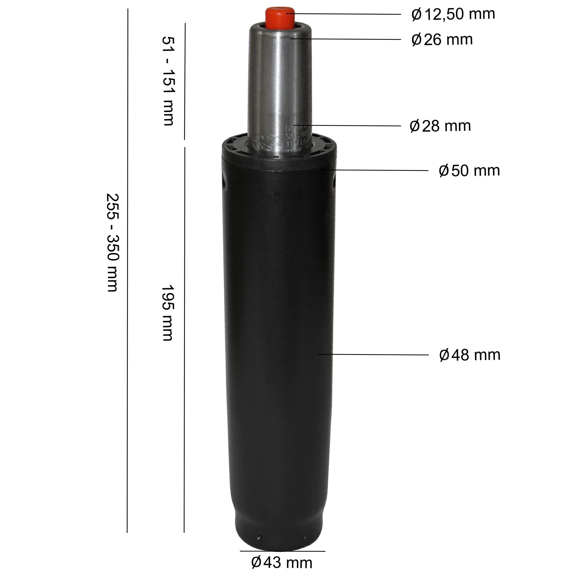Gasdruckfeder 195 x Ø 50 mm für Bürostuhl - Schwarz von Amstyle - Produktbild 3 von 4
