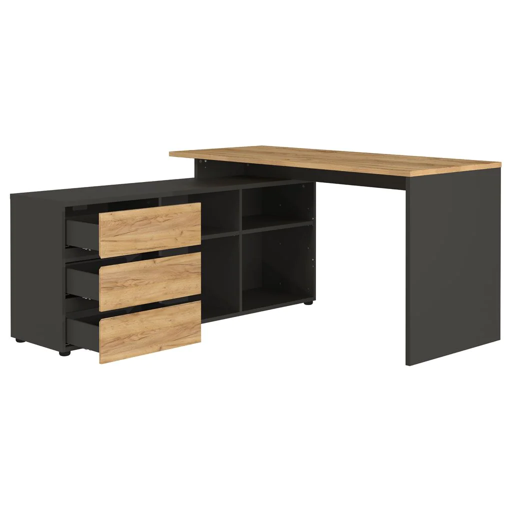Eckschreibtisch 4187 Lissabon - Graphit/Navarra-Eiche von BME home - Produktbild 2 von 6