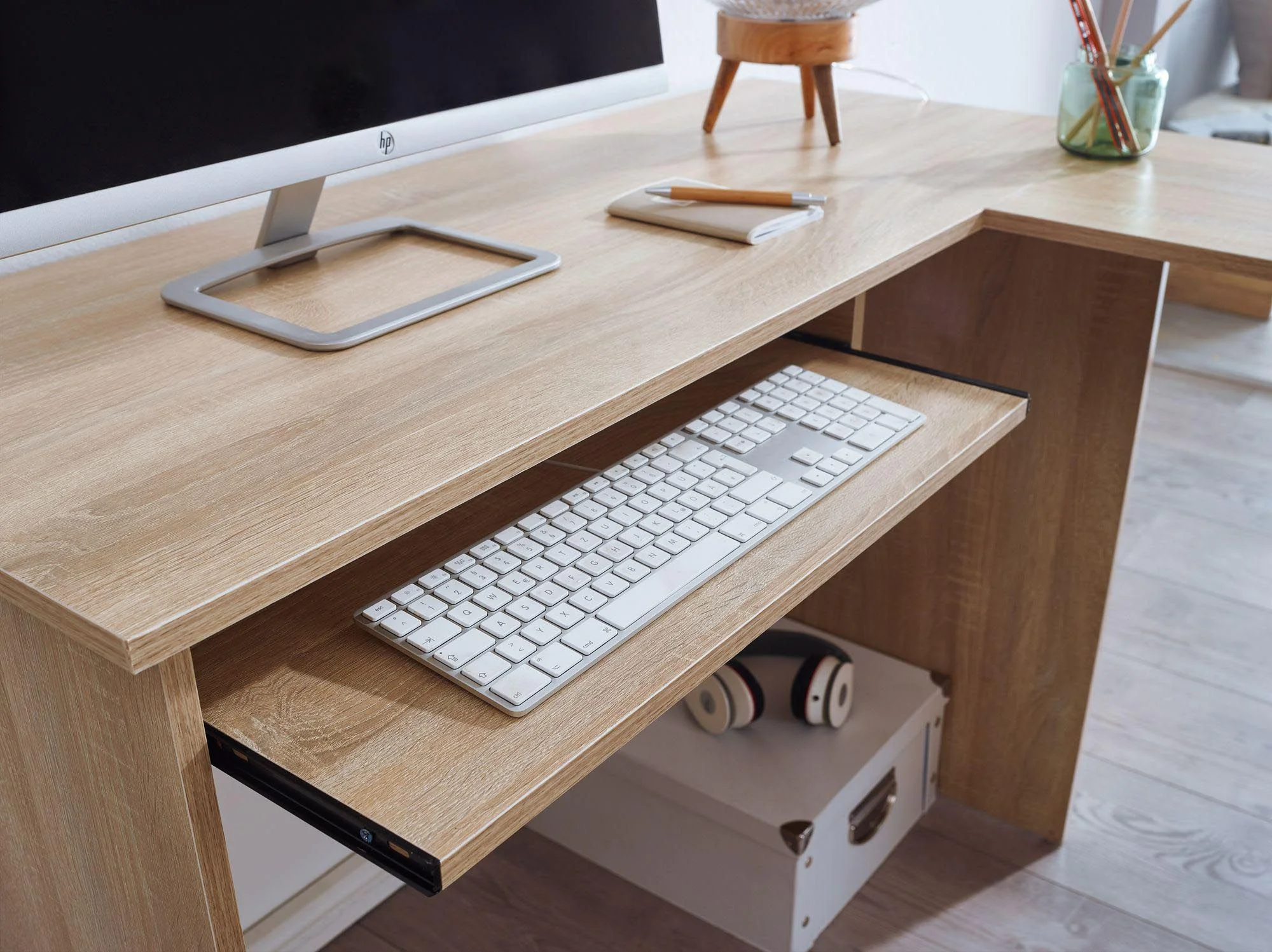 Design Schreibtischkombination 140 x 75 5 x 120 cm Sonoma Schreibtisch mit Regal und Tastaturauszug Arbeitszimmer Home Office Tisch Buro Modern von Wohnling