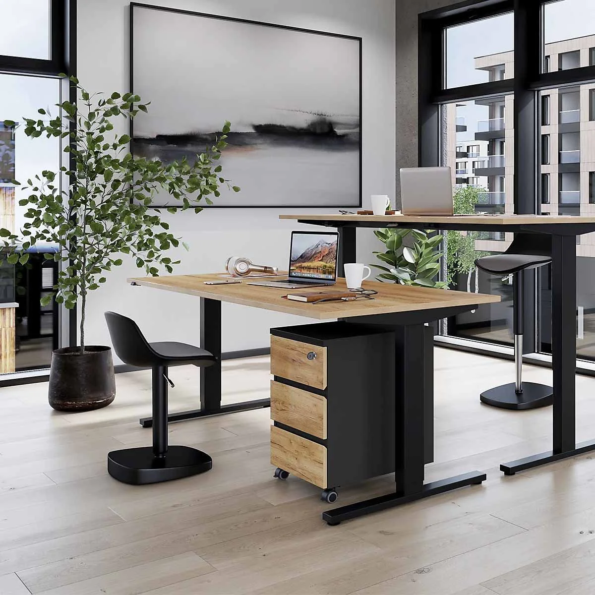 Büro-Set Lissabon 9 - Graphit/Navarra-Eiche von BME home - Produktbild 2 von 5