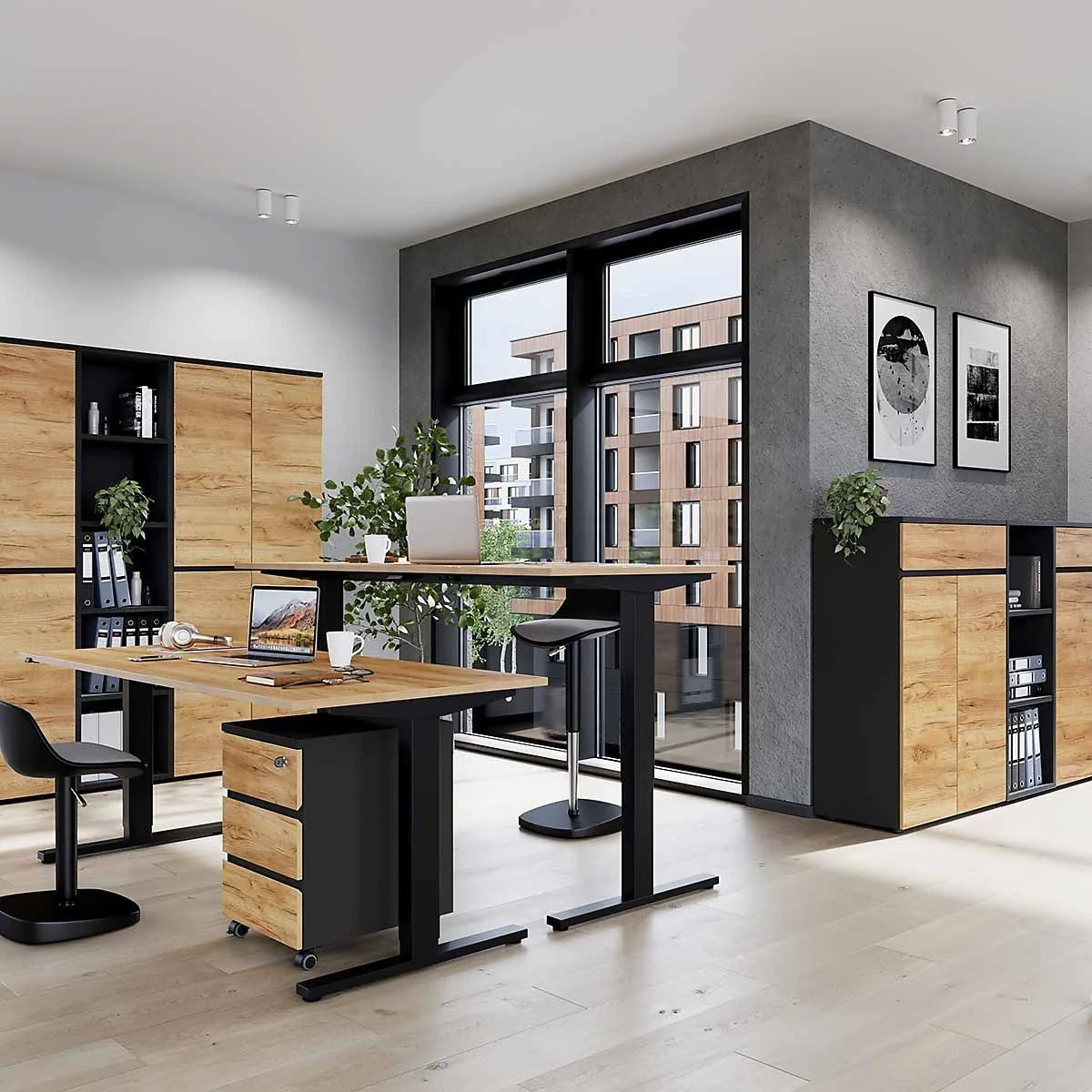 Büro-Set Lissabon 15 - Graphit/Navarra-Eiche von BME home - Produktbild 2 von 9