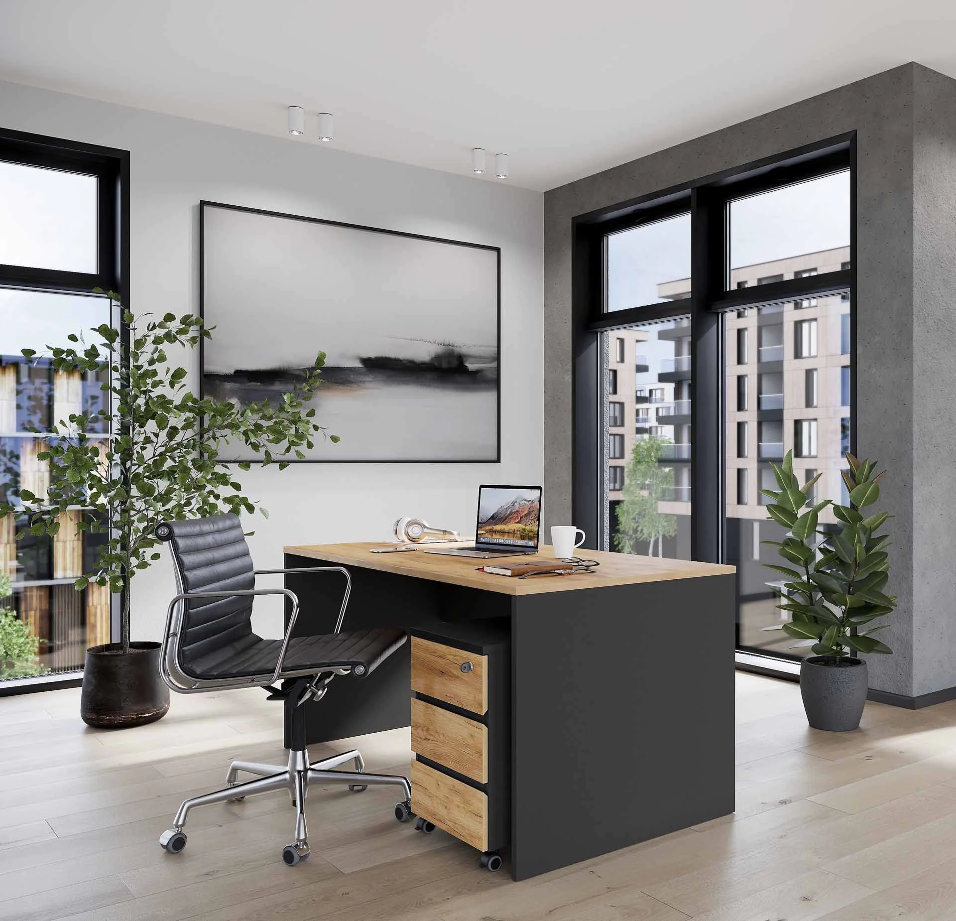 Büro-Set Lissabon 1 - Graphit/Navarra-Eiche von BME home - Produktbild 2 von 4