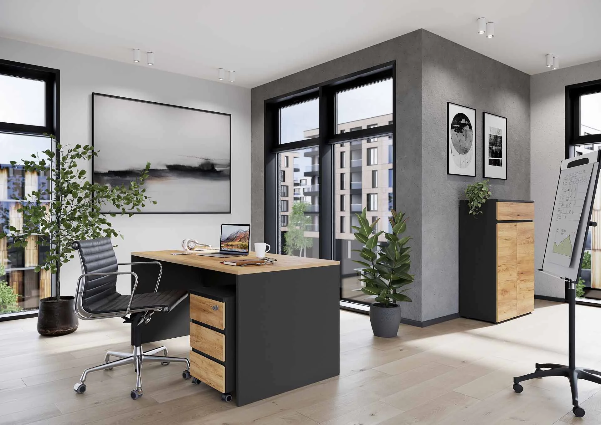 Büro-Set Lissabon 2 - Graphit/Navarra-Eiche von BME home - Produktbild 2 von 5