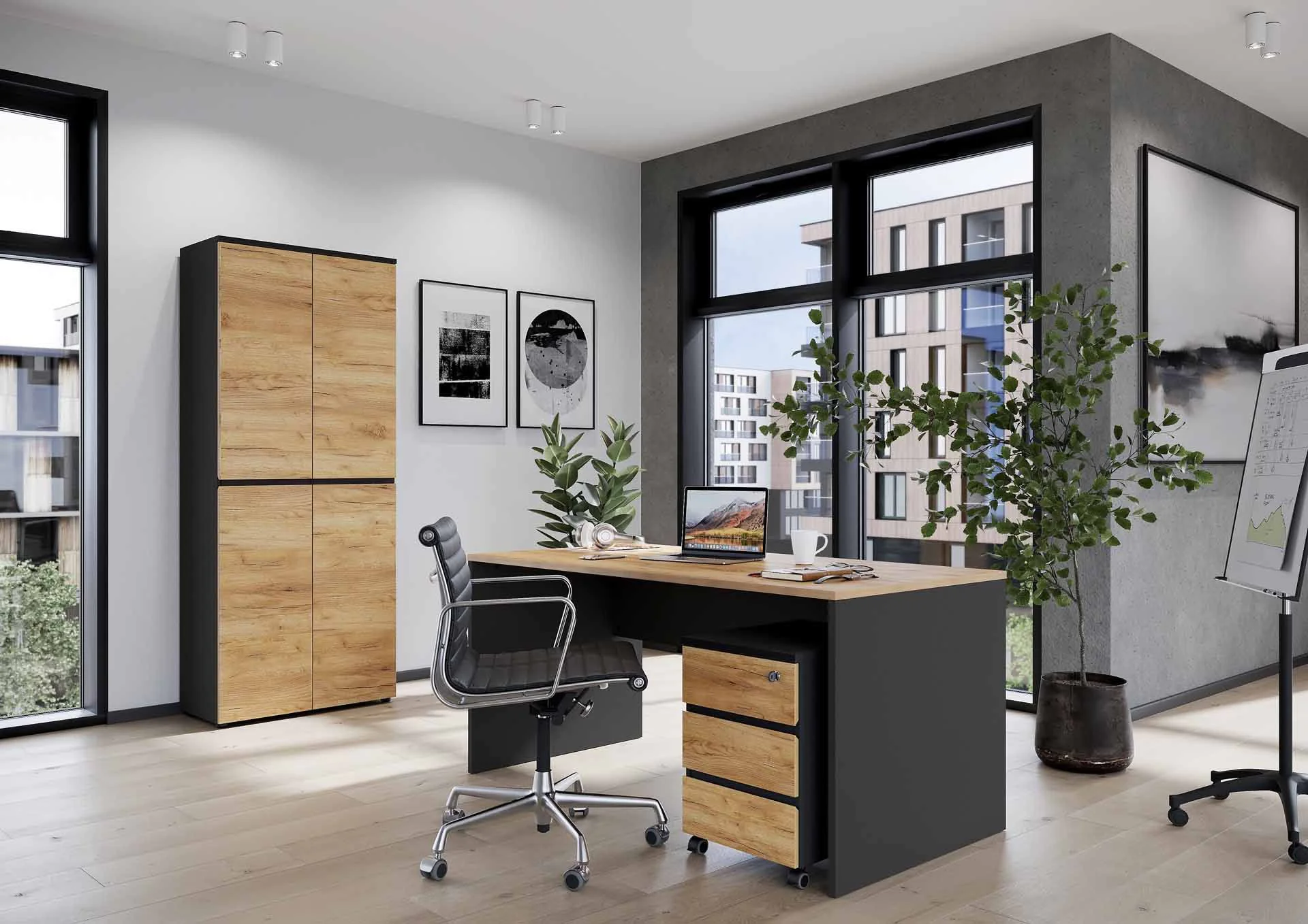 Büro-Set Lissabon 3 - Graphit/Navarra-Eiche von BME home - Produktbild 2 von 5
