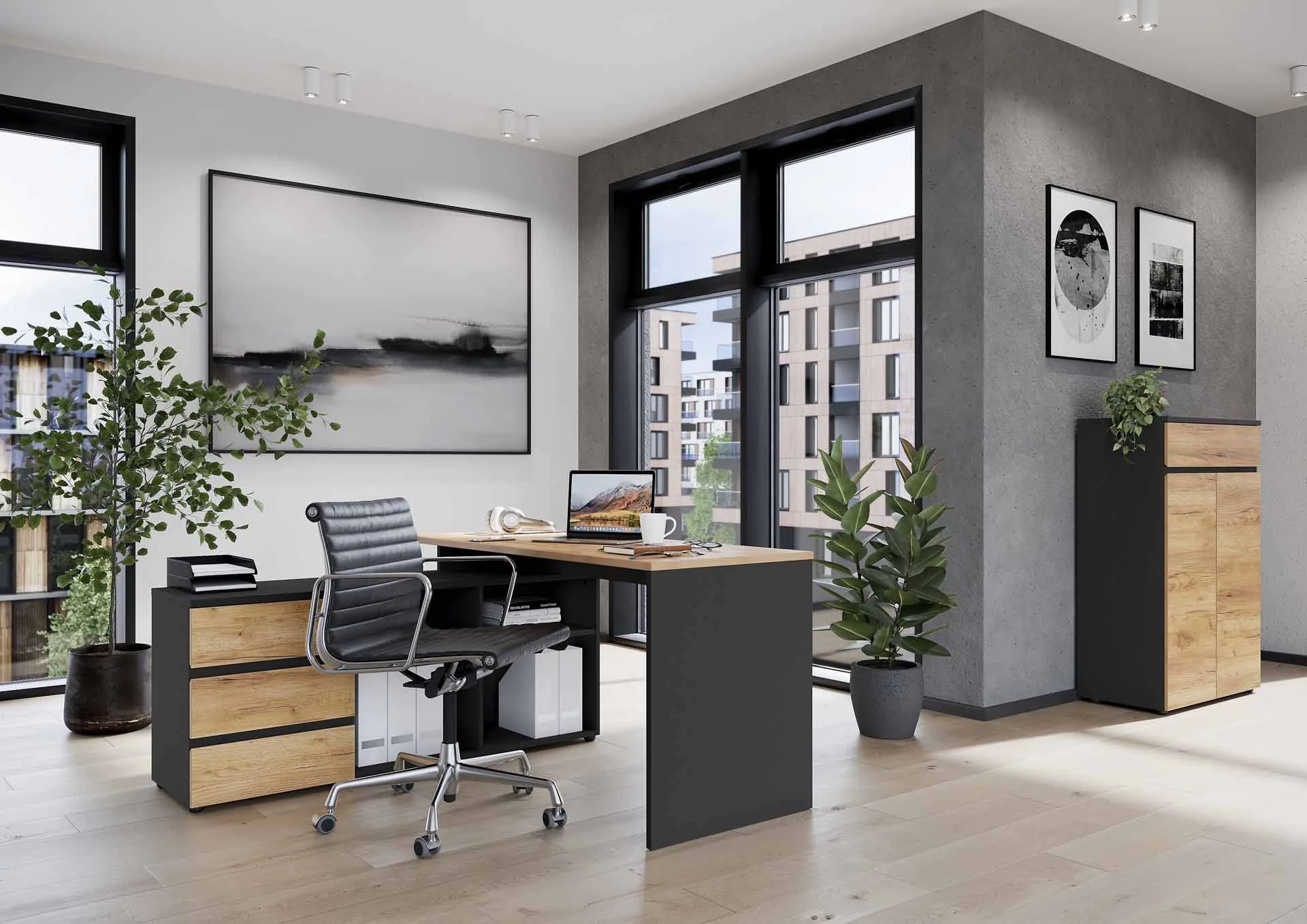 Büro-Set Lissabon 4 - Graphit/Navarra-Eiche von BME home - Produktbild 2 von 4