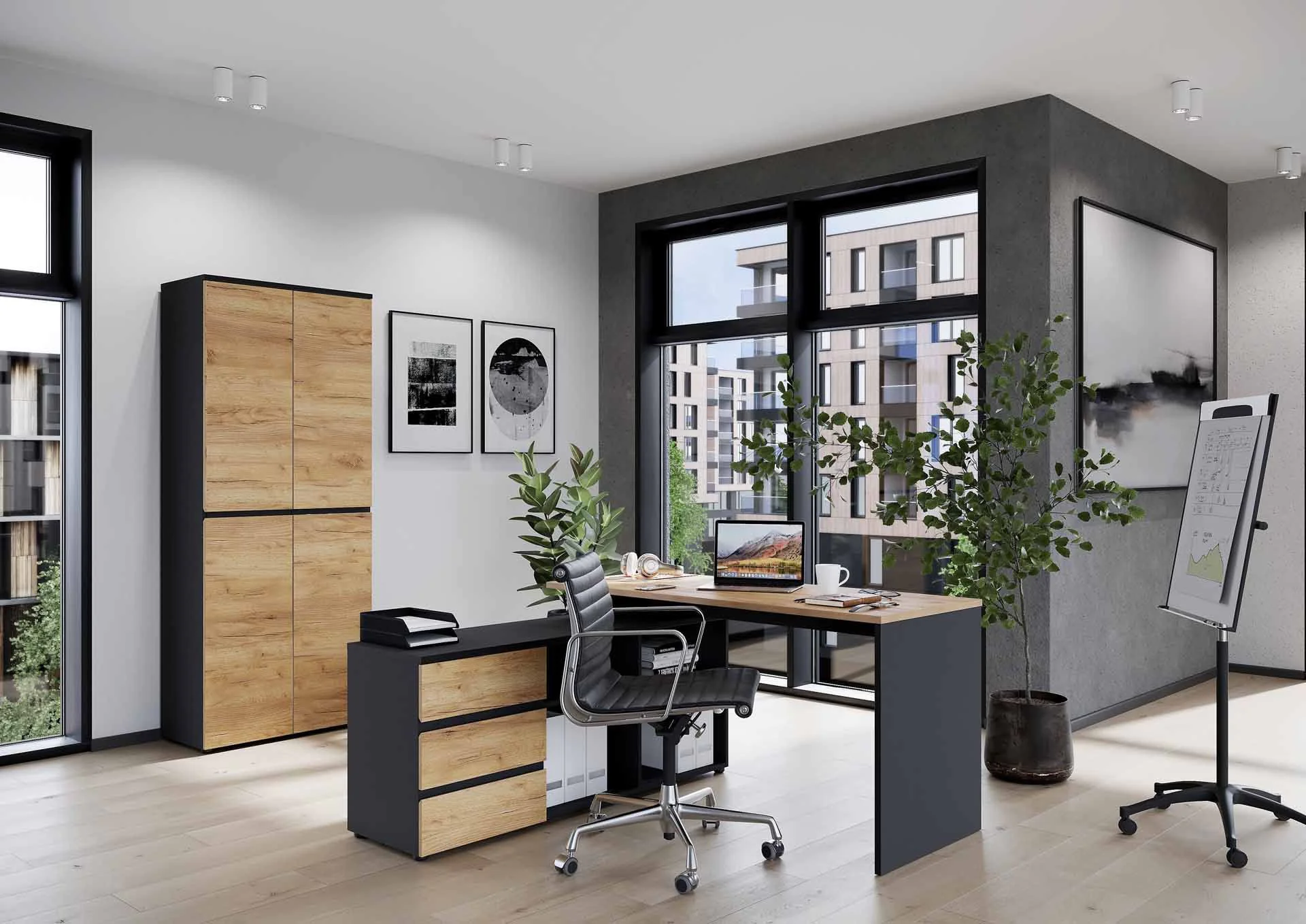 Büro-Set Lissabon 5 - Graphit/Navarra-Eiche von BME home - Produktbild 2 von 4