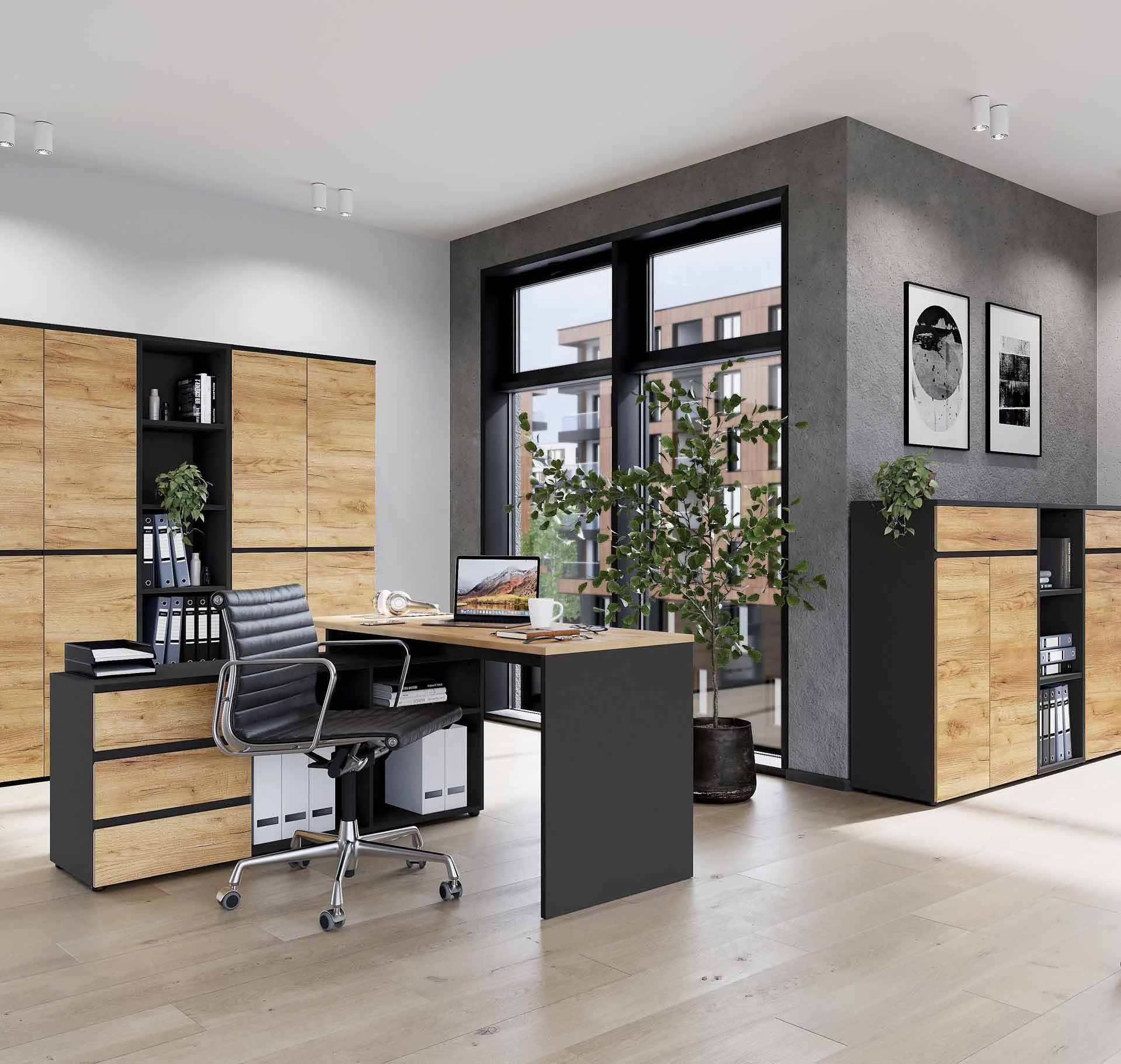 Büro-Set Lissabon 6 - Graphit/Navarra-Eiche von BME home - Produktbild 2 von 6