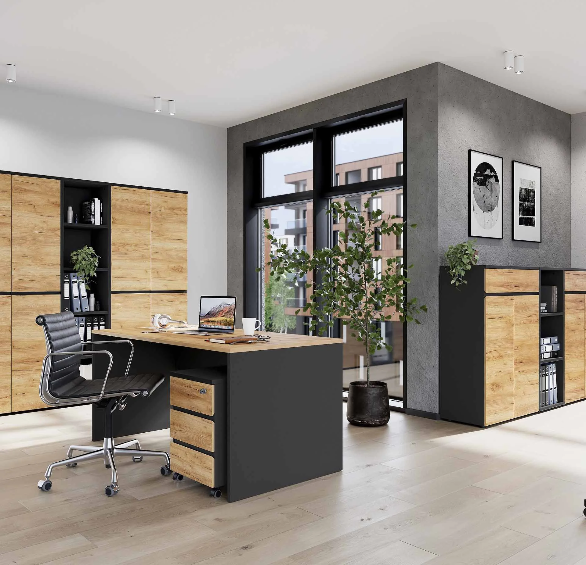 Büro-Set Lissabon 7 - Graphit/Navarra-Eiche von BME home - Produktbild 2 von 8