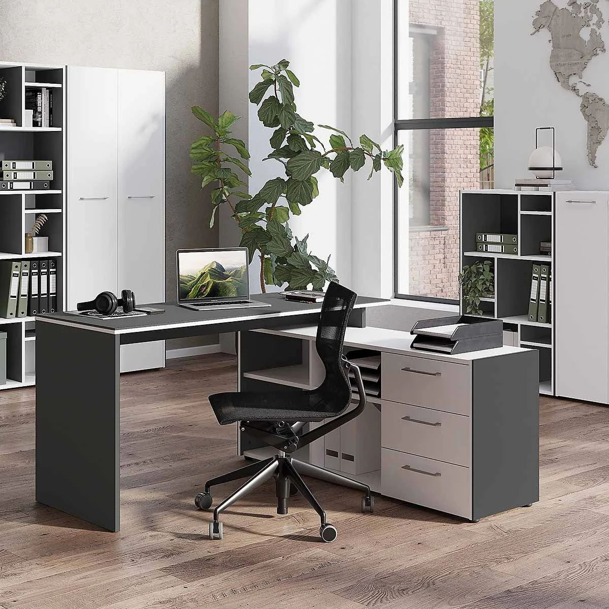 Büro-Set Pasadena 9 - Graphit/Weiß von BME home - Produktbild 2 von 5