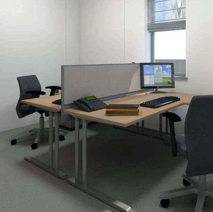 Eckschreibtisch E10 mit Stahltraverse C-Fuß mit Sichtschutz von Nowy Styl - Produktbild 2 von 4