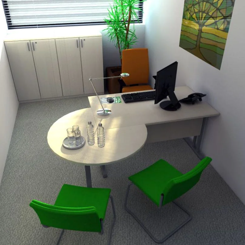 Eckschreibtisch E10 mit Stahltraverse C-Fuß mit Sichtschutz von Nowy Styl - Produktbild 3 von 4