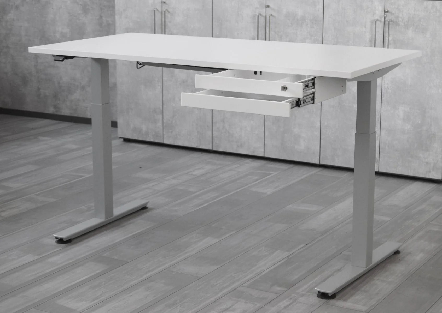 Schmale Doppelschublade 1-fach abschließbar - weiß von Hammerbacher - Produktbild 6 von 6