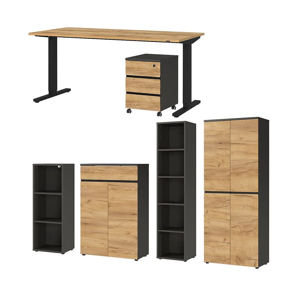 Büro-Set Lissabon 14 - Graphit/Navarra-Eiche - GER-8236-549