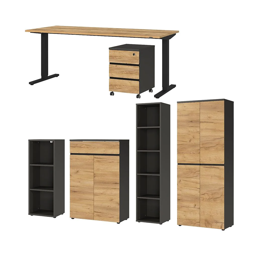Büro-Set Lissabon 15 - Graphit/Navarra-Eiche von BME home - Produktbild 1 von 9