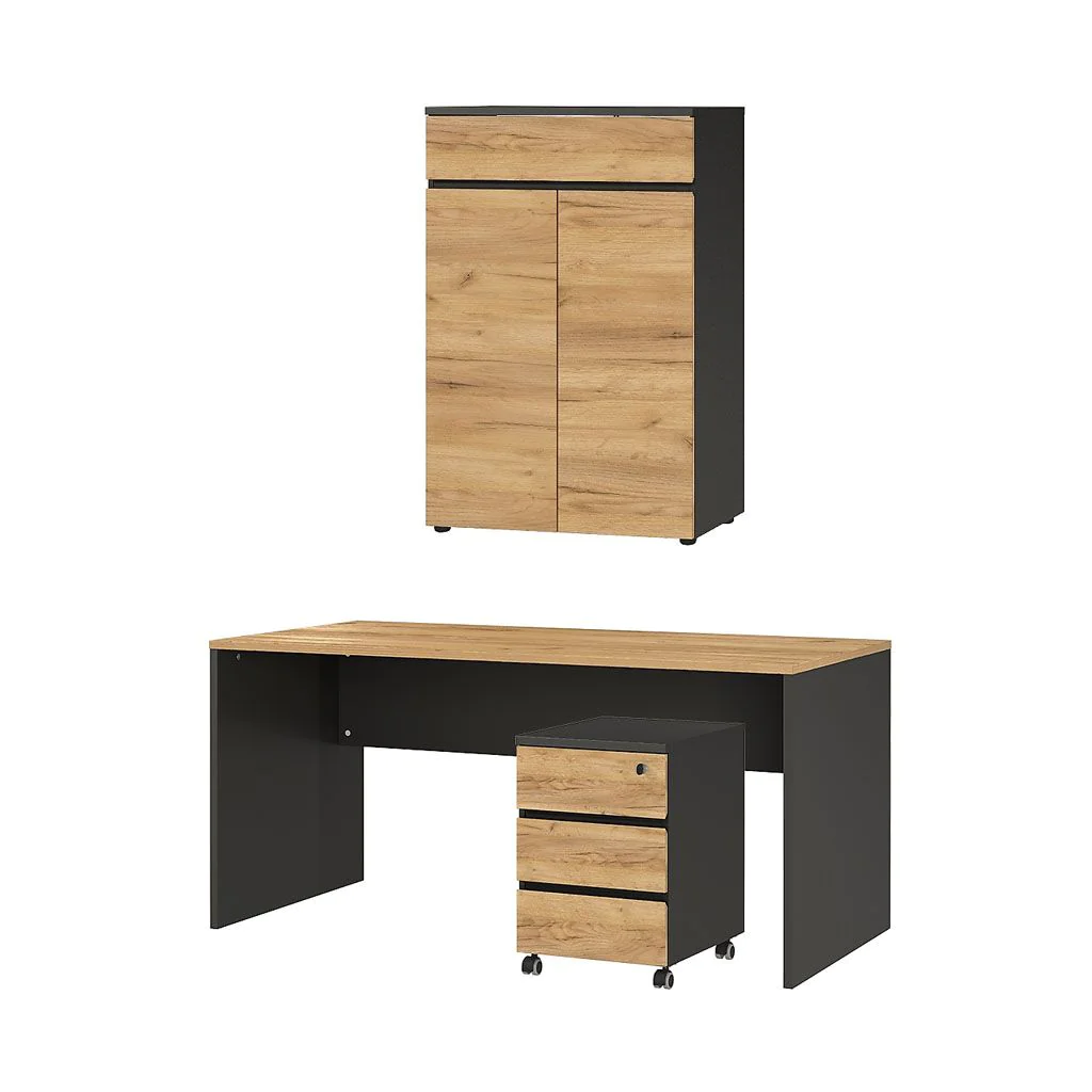 Büro-Set Lissabon 2 - Graphit/Navarra-Eiche von BME home - Produktbild 1 von 5