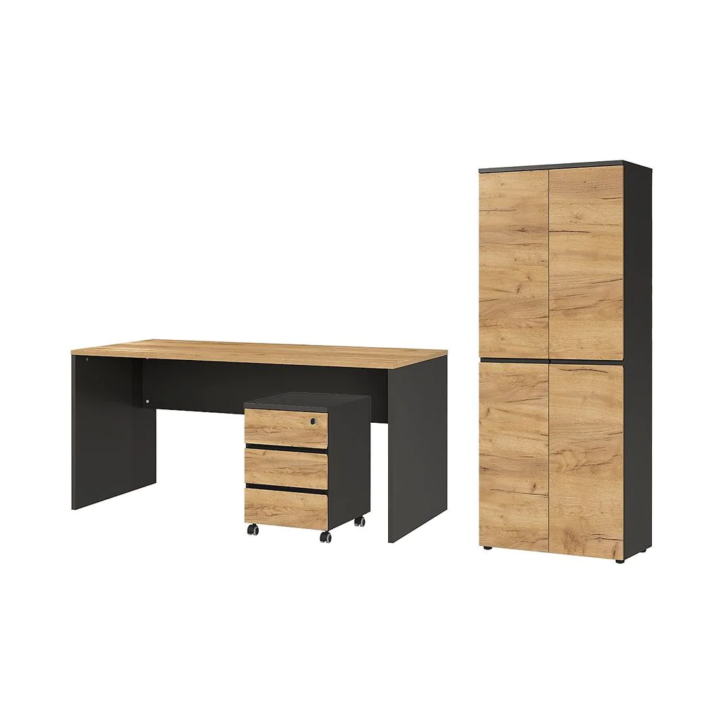 Büro-Set Lissabon 3 - Graphit/Navarra-Eiche von BME home - Produktbild 1 von 5