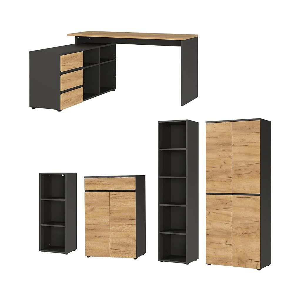 Büro-Set Lissabon 6 - Graphit/Navarra-Eiche - GER-8279-549