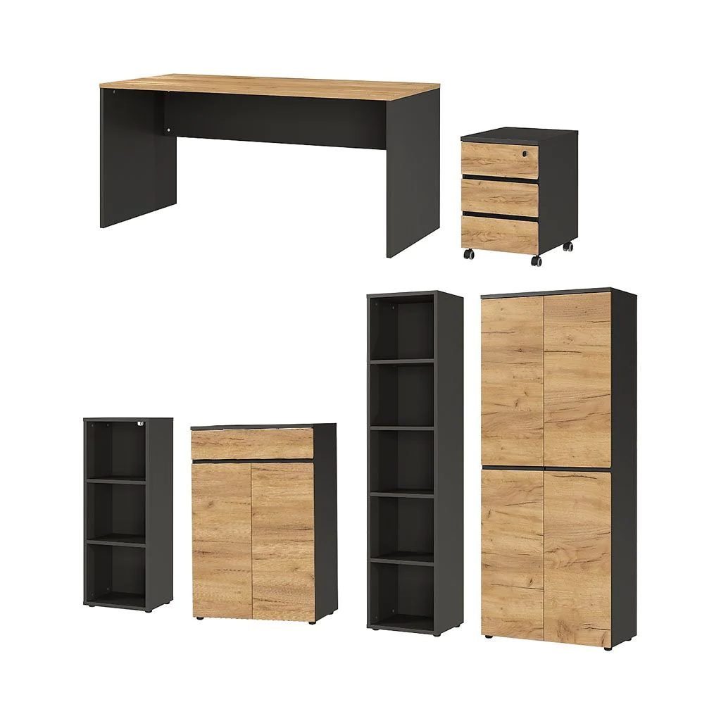 Büro-Set Lissabon 7 - Graphit/Navarra-Eiche - GER-8280-549