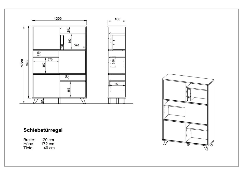 Schiebetürregal 4172 - Weiß/Navarra-Eiche von BME home - Produktbild 3 von 4