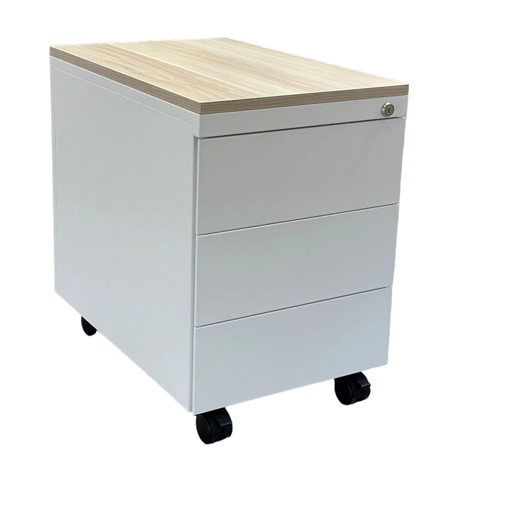 Design-Rollcontainer ST390 mit Holztop 3 Schübe RAL9003 - CEH-5003301006