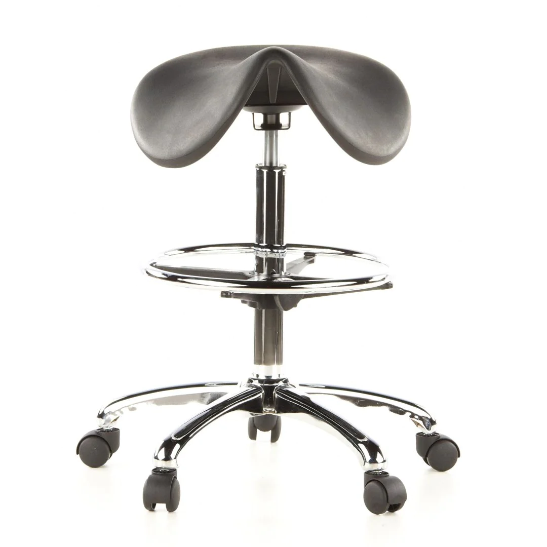 Hocker Drehhocker Arbeitsstuhl Sattel TOP WORK 13 Hartschaum schwarz Chrom - HJH-665070