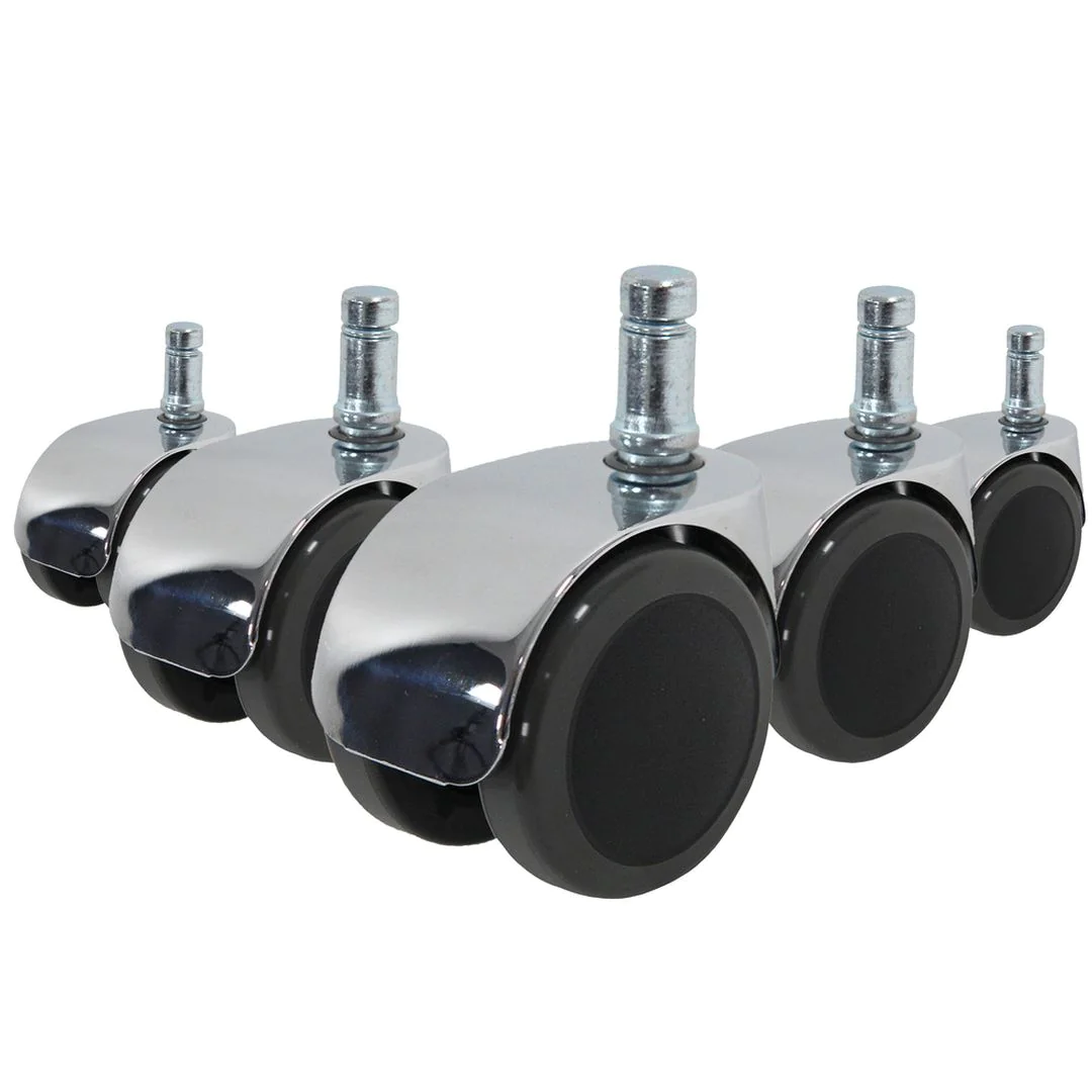 5x Design-Rollen ROLO LUX 10mm 50mm Büro-Stuhl-Rollen für Hartböden Chrom (5er Pack) - HJH-619015